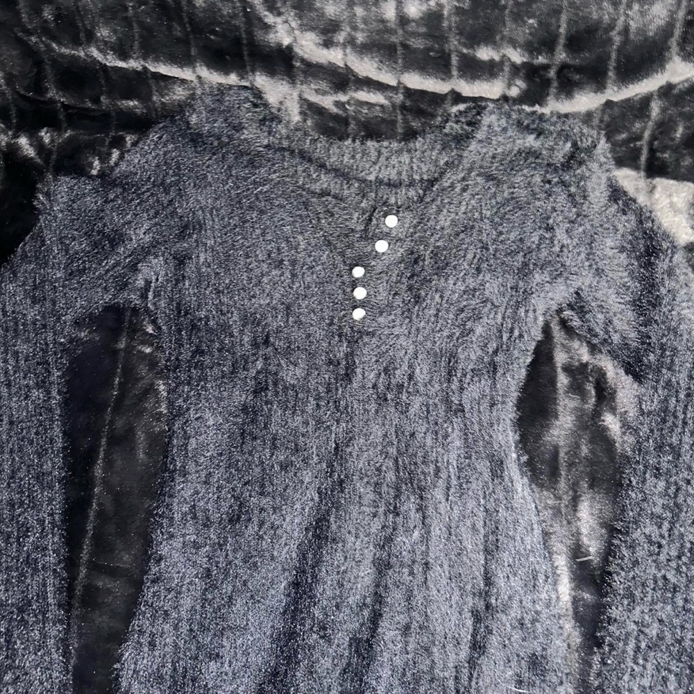 Fuzzy black long sleeve with pearl buttons